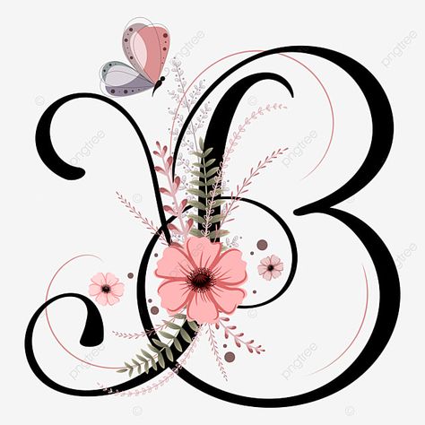 Letters With Flowers Drawing, Alphabet Images Design, B Letter Design, Alphabet Ornaments, Letter Flowers, B Alphabet, B Letter, Letter Art Design, Card Png