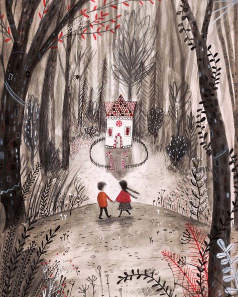 Renia on Instagram: “Here we go! Black, red and white #ink  with a little digital help.  My #forest for #folktaleweek2018 is inspired by the story of…” Book Instagram, Portfolio Book, House By The Sea, Folk Tales, Personal Project, Freelance Illustrator, White Ink, Twinkle Twinkle, Small House