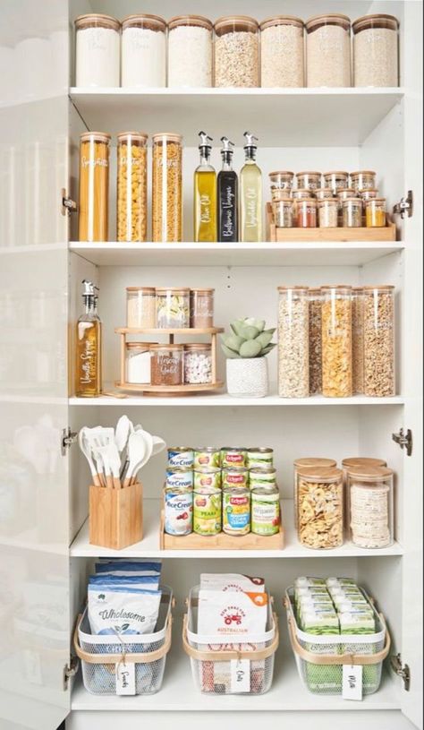 Using these glass jars with bamboo lids is a great way to organize your pantry cabinet and keeping your pantry design simple and organized. Click here to shop all of these food storage jars and make sure to follow me in the LTK app and my Amazon storefront to shop anything I post here on Pinterest.
#pantryorganisation #foodstoragehacks #homeorganizationtips #homeorganizing House Interior Australia, Pantry Organisation Ideas, Kitchen Organisation Ideas, Small Pantry Organisation, Small Kitchen Organisation, Organise Home, Pantry Organiser, Organise Pantry, Organise Kitchen