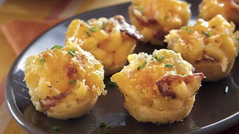 Bacon Mac ’n’ Cheese Bites Recipe - Pillsbury.com Bacon Mac And Cheese Bites, Super Bowl Snack Ideas, Bacon Mac N Cheese, Mac N Cheese Bites, Super Bowl Snack, Cheese Bites Recipe, Mac And Cheese Bites, City Super, Bacon Mac And Cheese