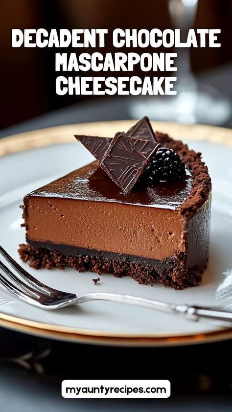 This decadent chocolate mascarpone cheesecake is a chocolate lover’s dream! With a rich, creamy mascarpone filling and a luscious chocolate layer, it’s an indulgent dessert perfect for fall or winter gatherings. Make this cheesecake for an unforgettable treat everyone will love. Mascarpone Cheesecake, Chocolate Mascarpone, Mascarpone Filling, Mascarpone Dessert, Frozen Cheesecake, Decadent Chocolate Desserts, Chocolate Cheese, Chocolate Wafers, Indulgent Desserts