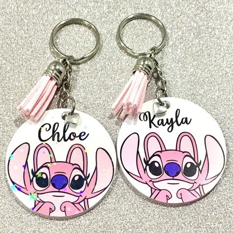 Add a touch of Disney magic to your keys with these personalised keyrings! 🐰👑 Choose any name and colour you want for a unique gift. Handmade with love from Rozecrafts in the UK 🇬🇧 Perfect for all ages, these keyrings have split rings for easy attachment and are detachable too! #DisneyKeyring #PersonalisedGift #HandmadeWithLove #Rozecrafts #UKMade  #eBay #eBayShop #Rozecraft Stitch And Winnie The Pooh, Lilo And Stitch Disney, Angel Lilo And Stitch, Personalised Keyrings, E Craft, Lilo Stitch, Split Rings, Stitch Disney, Gift Handmade