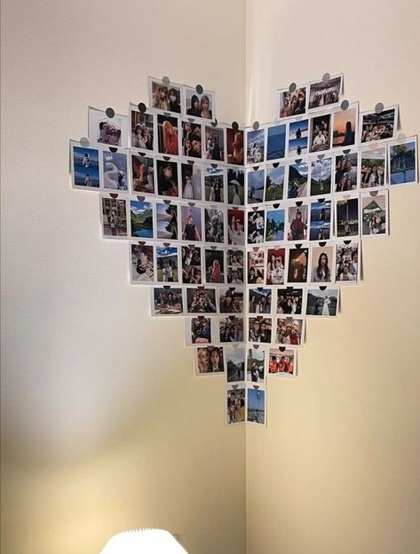 Heart Photo Walls, Polaroid Love, Happy Birthday Decor, Polaroid Wall, Easy Room Decor, Easy Diy Room Decor, Love Collage, Frame Border Design, Bedroom Corner