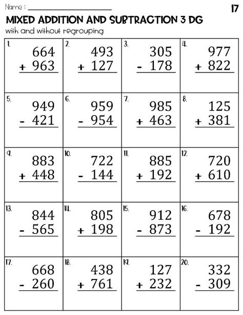 Help your child practice their math skills with these printable worksheets! Each worksheet features a variety of problems that require students to add, subtract, multiply, and divide three-digit numbers. Perfect for reinforcing classroom learning or as homework 3 Digit Addition And Subtraction, Subtraction Without Regrouping, Subtraction With Regrouping Worksheets, Addition And Subtraction With Regrouping, 3 Digit Addition, Subtraction With Regrouping, Math Addition Worksheets, 3rd Grade Math Worksheets, Addition And Subtraction Worksheets