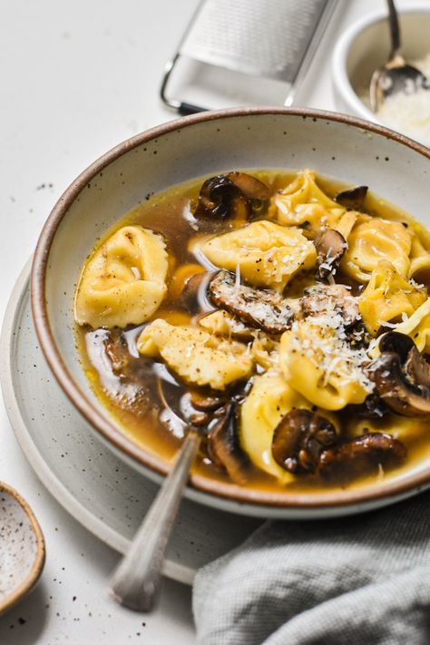 Tortellini In Brodo With Mushrooms - UncomplicatedChef Mushrooms Soup, Best Winter Soups, How To Make Tortellini, Tortellini In Brodo, Roasted Grapes, Copycat Panera, Chicken Tortellini Soup, Winter Soup Recipe, Osso Bucco