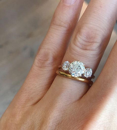 Gold Stacking Rings Wedding, Gemstone Wedding Rings, Three Stone Diamond Ring, Antique Wedding Rings, Couple Wedding Rings, 3 Stone Engagement Rings, Moonstone Engagement, Dream Engagement Rings, Three Stone Engagement