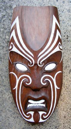 Ta Moko Tattoo, Palm Frond Art, Tiki Statues, Tiki Totem, Wooden Mask, Mask White, Maori Designs, Tiki Art, Nz Art