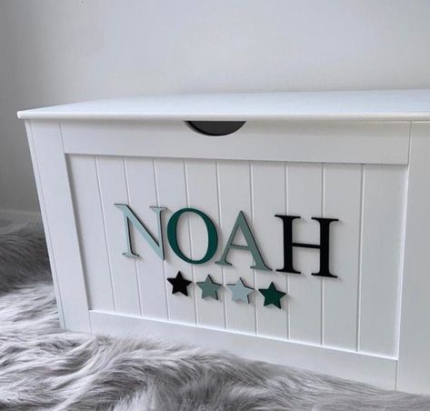 Boys Toy Box, Bedroom Door Sign, Personalised Toy Box, Wall Decor Letters, Door Letters, Kids Rocking Chair, Bedroom Door Signs, Wooden Toy Boxes, Sign Letters