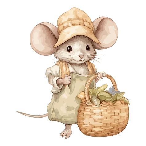 Coloured Pictures, Collage Cutouts, Beautiful Flower Quotes, Maus Illustration, Mouse Illustration, Vegetable Bag, Mouse Drawing, Watercolor Cute, Cute Rats