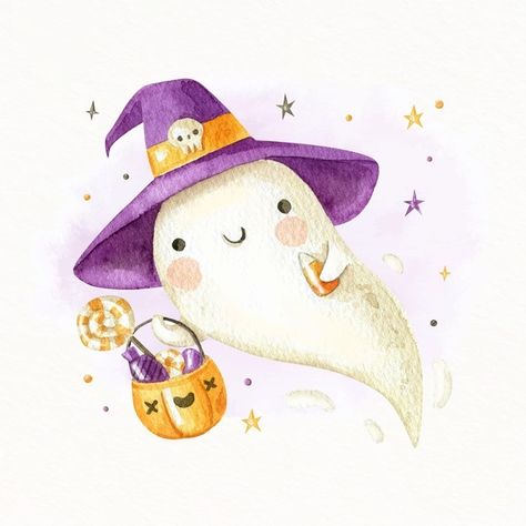 Halloween Ghost Illustration, Acuarela Ideas, Marcos Halloween, Spooky Clipart, Watercolour Logo, Ghost Illustration, Chips Bags, Scary Pumpkin Faces, Creative Alphabet