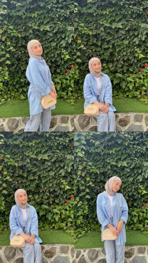 Baby Blue Outfit Hijab, Blue Outfit Hijab, Blue Hijab Outfit, Celana Jins Wanita, Blue Blouse Outfit, Ootd Pastel, Jeans Outfit Hijab, Outfit Celana, Outfit Konser