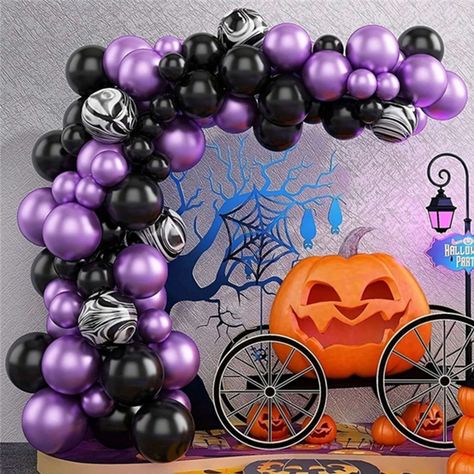 Cheap Halloween Party, Halloween Birthday Party Decorations, Halloween Party Balloons, Ballon Party, Halloween Entertaining, Halloween Fest, Balloon Chain, Halloween Balloons, Metallic Balloons