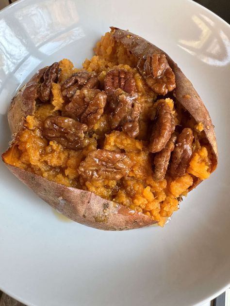 Loaded Sweet Potatoes Loaded Baked Sweet Potato Recipes, Loaded Sweet Potatoes, Butter Seasoning, Loaded Baked Sweet Potato, Praline Pecans, Lunch Sides, Holiday Lunch, Stuffed Sweet Potatoes, Loaded Sweet Potato