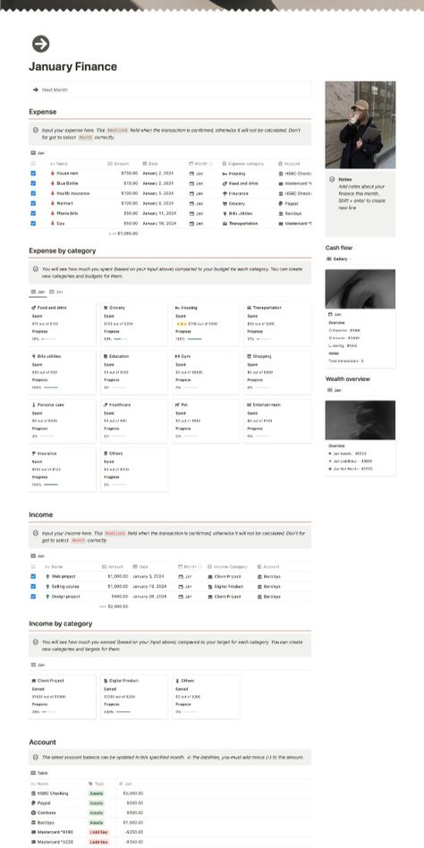 Notion Finance Planner Template Personal Expense Notion Finance Template, Finance Planner Template, Study Planner Free, Finance Template, Monthly Budget Tracker, Notion Ideas, Finance Dashboard, Notion Aesthetic, Etsy Planner