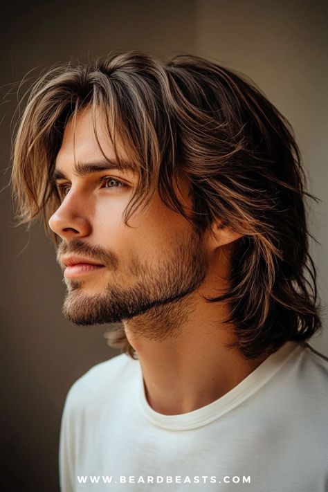 Short Shaggy Men’s Haircut, Shaggy Long Hair Men, Mens Shaggy Hairstyles, 70s Shag Haircut Men, Shag Hair Men, Mens Long Layered Haircut, Mens Long Haircuts, Mens Shag Cut, Shag Men