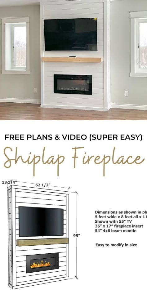 Make Fireplace Look Built In, Shiplap Fireplace Ideas With Tv, Building A Shiplap Fireplace, Built Out Wall For Tv And Fire, Diy Insert Fireplace, Tv Mantel No Fireplace, Bump Out Wall For Tv, Built In Fireplace And Tv Shiplap, Built Out Fireplace Wall Shiplap