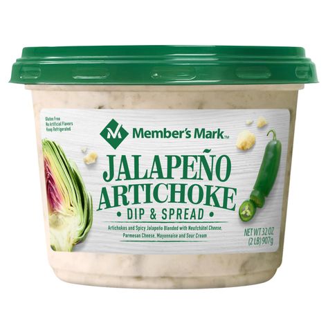 Member's Mark Jalapeño Artichoke Dip and Spread (32 oz.) - Sam's Club Jalapeno Artichoke Dip, Cheese Party Trays, Baguette Slices, Neufchatel Cheese, Toasted Baguette, Vegetable Tray, Cheese Pairings, Favorite Dips, Cheese Party