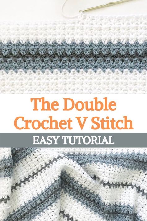 Modern V Stitch Crochet Blanket, Double V Crochet Stitch, How To V Stitch Crochet, Crochet Blanket V Stitch, V Crochet Pattern, Easy Double Crochet Blanket Patterns, Different Stitch Crochet Blanket, Hdc V Stitch Crochet Blanket, Double Crochet Stitches Variations