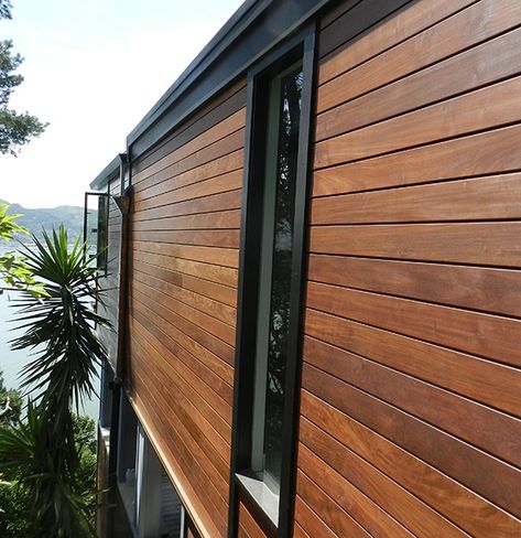 Climate Shield Modern Siding, Rain Screen, Engineered Wood Siding, Wood Siding Exterior, Ipe Decking, Siding Options, Hardwood Decking, Ipe Wood, Contemporary Exterior