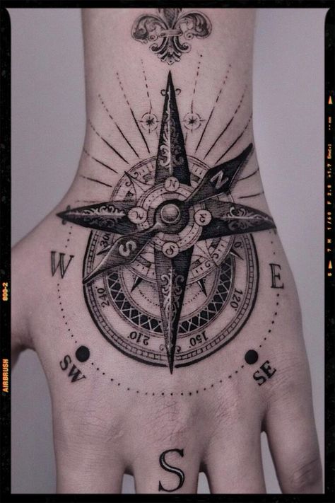 Antique Compass Tattoo Finger Tattoos For Women, Mandala Compass Tattoo, Watercolor Compass Tattoo, Geometric Compass Tattoo, Mandala Compass, Simple Compass Tattoo, Geometric Compass, Compass Tattoo Men, Finger Tattoo For Women