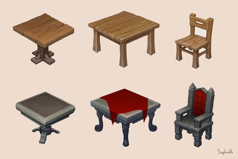 Concept art 1 by Sephiroth-Art.deviantart.com on @deviantART Stylized Interior Concept Art, 2d Concept Art Props, Low Poly Medieval, Sephiroth Art, Isometric Game Assets, Stylized Props Concept Art, Animal Art Projects, Table Bistrot, Wanderer Art