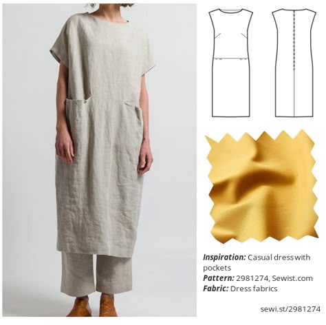 Kimono Pattern Sewing, Pocket Dress Pattern, Clothing Sewing Patterns, Canvas Clothing, Linen Dress Pattern, Basic Dress Pattern, Dressmaking Patterns, Japanese Sewing Patterns, Sewing Dress