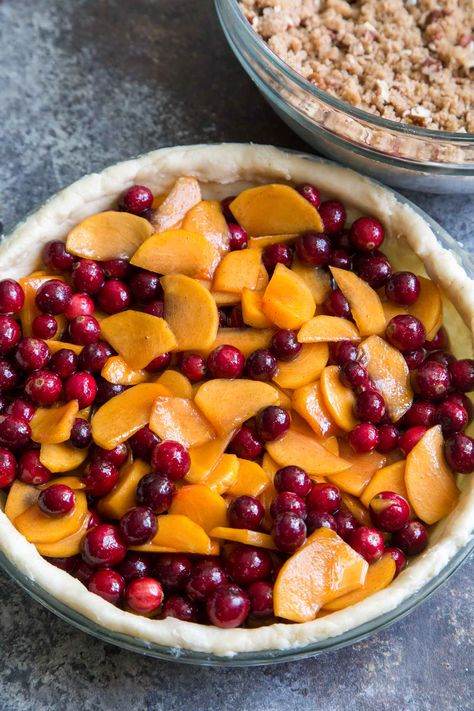 Persimmon Cranberry Pie with Pecan Crumble- The Little Epicurean Persimmon Pie Recipe, Persimmon Pie, Cranberry Crumble, Pecan Crumble, Persimmon Recipes, Chocolate Chip Shortbread Cookies, Cranberry Pie, Pie Crumble, Creative Baking