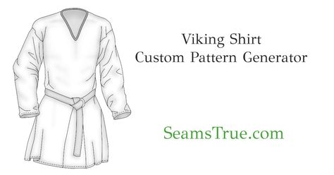 Enter your measurements for a FREE custom pattern. This is a replica of a real Viking shirt from 10th century Norway. Please note the pattern is only available in the online generator. It's not available for download or print at this time. Details below. Viking Pattern Clothing, Tunic Pattern Medieval, Midevil Dress Pattern Free, T Tunic Pattern Sca, Viking Shirt Pattern, Mens Tunic Pattern, Viking Tunic Pattern Mens, Viking Clothing Patterns, Medieval Shirt Pattern