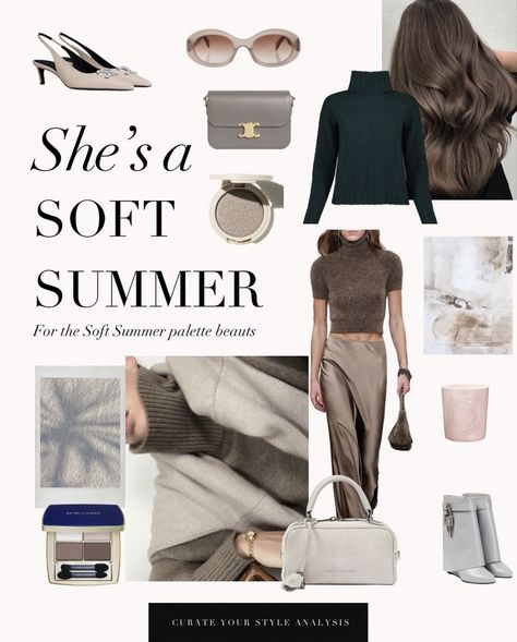 Soft Summer Colors For Fall, Colour Season Palette, Muted Summer Palette, Soft Summer Colour Palette Outfits, Soft Summer Color Palette Fall Outfits, Summer Skin Tone Outfits, Soft Summer Color Palette Wedding, Soft Summer Palette Colors, Summer Type Color Palette