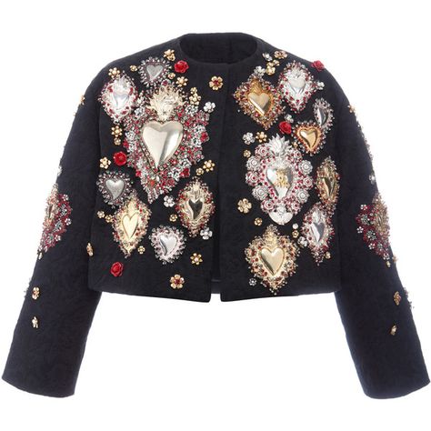 Dolce & Gabbana Sacred Heart Embellished Brocade Jacket (261 935 ZAR) ❤ liked on Polyvore featuring outerwear, jackets, black cropped jacket, dolce&gabbana, brocade jacket, cropped jacket and collarless jacket Black Cropped Jacket, Brocade Jacket, Cl Fashion, Dolce Gabbana Jacket, Dolce And Gabbana Fashion, Collarless Jacket, Embellished Jacket, Kpop Fashion Outfits, Cropped Jacket