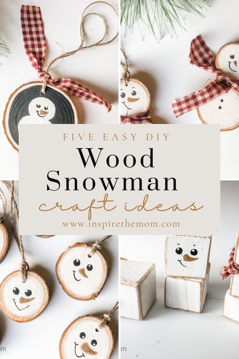 Check out these fun and easy wood snowman craft ideas! #wood snowman craft #wooden snowman #wooden block snowman #snowman craft #snowman DIY #snowman ornament #Snowman ornament DIY #Christmas crafts #winter crafts #snowman crafts Diy Holiday Ornaments For Adults, Creating Through Chaos Snowman, Wood Snowman Crafts Diy, Wooden Snowman Ornaments Diy, Wood Round Snowman, Snowman Wood Slices, Wooden Snowmen Crafts, Wood Slice Snowman Ornament, Wooden Snowman Ornaments