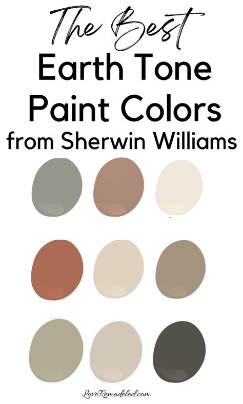 Earth tone paint colors are shades that hearken the appeal of nature. Among other colors, earthy paint colors consist of ruddy reds, clay toned oranges, soft beige and tans, and sage greens. Check out Sherwin Williams best earth tone paint colors for a kitchen, living room, bedroom, office and more. Earthy Farmhouse Paint Colors, Earth Tone Cabinet, Home Office Paint Colors Sherwin Williams, Earthy Living Room Colors, Sherwin Williams Vintage Paint Colors, Sherwin Williams Cozy Bedroom Colors, 2 Tone Room Paint Bedrooms, Earth Tone Paint Colors Sherwin Williams, Earthy Greens Color Palette