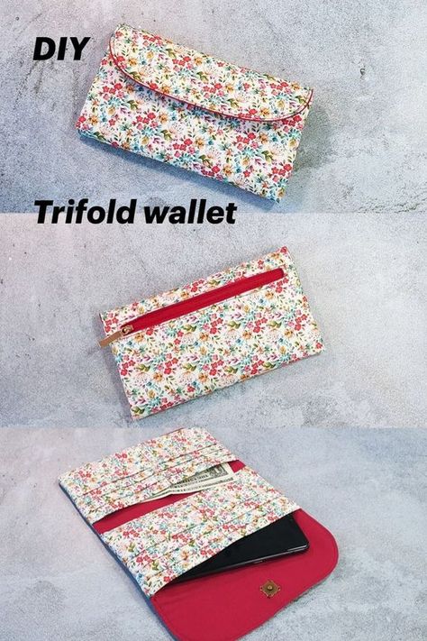 Tri Fold Wallet Pattern Free, Wallets For Women Diy, Fabric Wallets Diy Free Pattern, Tombola Ideas, Bias Sewing, Trifold Wallet Pattern, Diy Bag Patterns, Diy Wallet Tutorial, Tendersmile Handmade