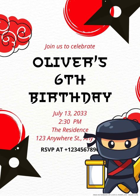 Ninja Birthday, Ninja Warrior, Birthday Invitations, Invitation Template, Birthday, Quick Saves