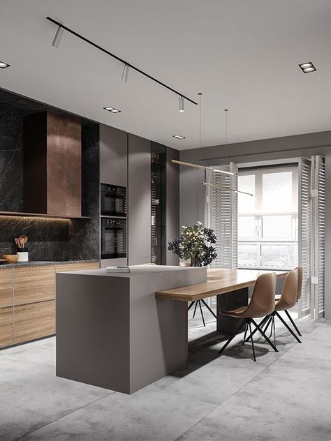 Gray Space on Behance Luxury Kitchen Design, Kitchen Room Design, Kitchen Inspiration Design, Kitchen Furniture Design, Apartment Inspiration, Kitchen Cabinet Design, Luxury Kitchen, Colour Scheme, Apartment Design