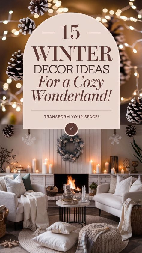 #HomeDecor #WinterDecor #HomeDecorideas #AutumDecor #DecorIdeas #StunningWinterDecor #outdoorWinterDecor #AmazingWinterDecor #WinterLightIdeas #WinterThemedTableDecorIdeas #WinterWreathDecorIdeas #newyearwinterdecor #CozyWinterDecorIdeas Cozy Winter Living Room Decor Ideas, Winter Cottage Decorating Ideas, Transition Christmas To Winter Decor, Winter Woodland Decor, Winter Couch Decor, Winter Interior Decor, Winter Cottage Decor, Winter Forest Christmas Decor, Winter Decorating Ideas For The Home