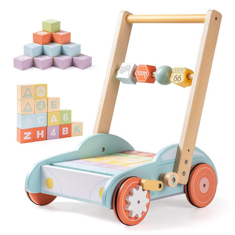 Purchase one and get 3 functional toys for your growing babies! The wood push walker is not only a learing to walker,but also comes with colorful bricks.Each brick is rich in numbers, letters, symbols and colors. To cultivate kids's cognitive ability, it is neccessary to start from learning walker.Taking out the building blocks, activity walker is a super cute mini shopping cart Wooden Baby Walker, Baby Walkers, Letters Symbols, Blocks For Toddlers, Walker Toys, Traffic Sign, Baby Help, Push Toys