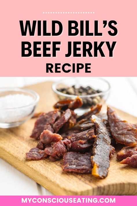 Wild Bill's homemade beef jerky on cutting board How To Make Jerky In The Oven, Beef Jerkey Recipes Oven, Jerky Recipes Oven, Oven Beef Jerky Recipe, Beef Jerky Oven Recipe, Deer Jerky Recipe In Oven, Jerky In Oven, Beef Jerky In The Oven, Beef Jerky Recipe Oven