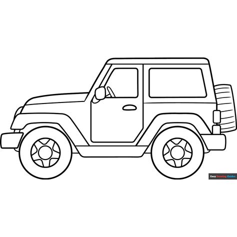 Free Jeep Coloring Page for Kids Jeep Drawing Easy, Jeep Coloring Pages, Vehicles Drawing, Jeep Drawing, Simple Car Drawing, Drawing Coloring Pages, Vehicle Drawing, Car Drawing Easy, Car Printable