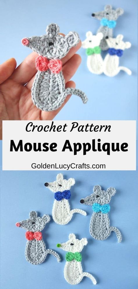 This adorable crochet Mouse applique is perfect to embellish kid’s clothes, baby blankets, hats, scarfs or bags! Free crochet pattern, animal applique, crochet embellishment Mouse Applique, Crochet Applique Patterns Free, Crochet Embellishments, Crochet Tutorial Pattern, Cat Applique, Crochet Mouse, Christmas Applique, Crochet Animals Free Patterns, Crochet Tips