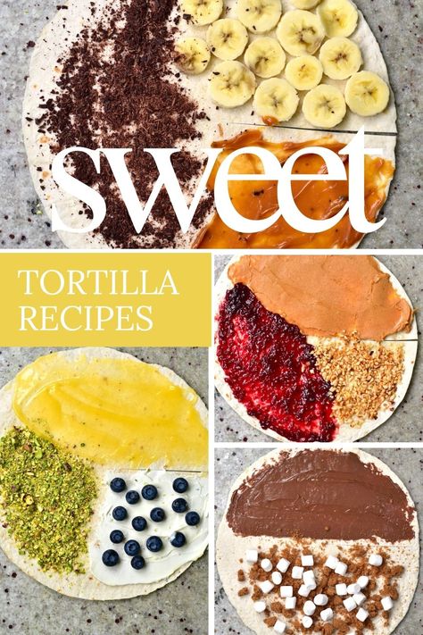 12+ ideas for dessert tortilla wraps using the current viral tortilla trend. From jaffa cake and Turkish delight fillings to banoffee and s'mores - there are tons of ways to enjoy dessert wraps today! Healthy Sweet Tortilla Wrap, Tortilla Trend Recipes, Sweet Wraps Recipes, Chocolate Tortilla Dessert, Wrap Hack Ideas, Tortilla Sweet Desserts, Tortilla Sweet Snacks, Tortilla Ideas Snacks, Dessert Tortilla Wrap