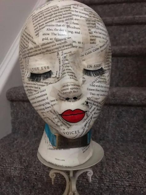 Styrofoam Head Crafts, Mannequin Head Art Ideas, Halloween Mannequin, Styrofoam Heads, Mannequin Decor, Healing Artwork, Tissue Paper Lanterns, Styrofoam Art, Styrofoam Head