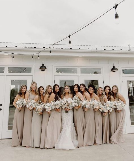 Bird Grey Bridesmaid Dresses, Taupe Wedding Colors, Birdy Grey Bridesmaid, Grey Weddings, Brides Maid Gown, Taupe Bridesmaid, Wishing Well Wedding, Taupe Wedding, Bridal Parties Colors