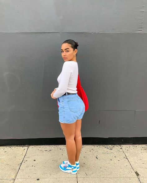 @amoursteph on Instagram: “Of course the princess gets a custom tote that’s only 1 of 2 😊” Jordan 1 Unc Outfit, Jordan 1 High Outfit Women, Unc Outfit, Denim Skirt With Sneakers, Jordan 1s Outfit, Skirts With Sneakers, Jordan 1 High Outfit, Outfits With Jordan 1s Fashion Styles, Dunks Outfit