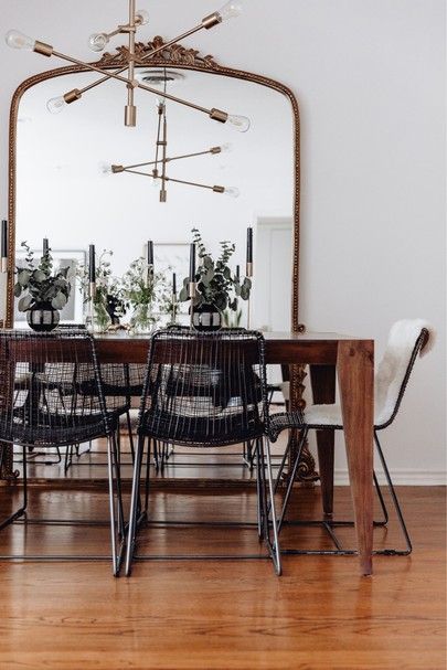 Record Player In Dining Room, Mirror In Dining, Mirror In Dining Room, Williamsburg Apartment, Gleaming Primrose Mirror, Primrose Mirror, Mobile Chandelier, Shop Mobile, Mirror Dining Room