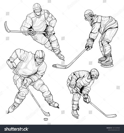 hand drawn illustration of hockey player set. drawing vector. sport man. sport winter background. #Ad , #sponsored, #hockey#player#set#hand Hockey Players Drawing, Hockey Poses Drawing, Hockey Drawing Reference, Hockey Reference Pose, Hockey Drawing Sketches, Hockey Pose Reference, Hockey Drawing Easy, Ice Hockey Drawing, Hockey Player Drawing