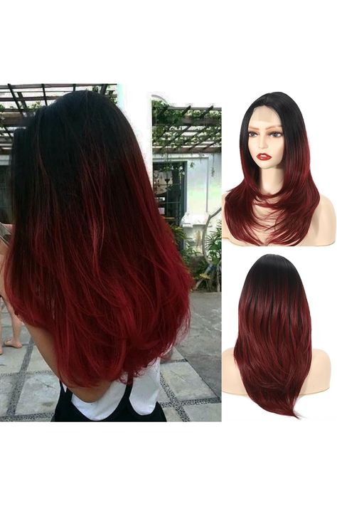 Sabosi Long Layered Shoulder Length Wine Red wig Synthetic Hair Fiber Highlight Multicolor Wigs for White Women Medium Length Wigs, Wine Red Wig, Red Wig, Red Wigs, Dark Roots, Wigs For Women, Long Layers, Hair Fibers, Synthetic Wig