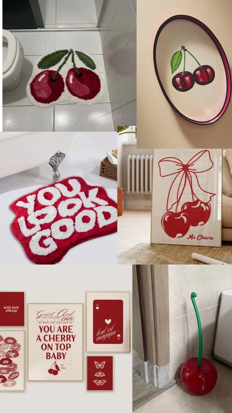 Red Dorm, Red Room Decor, Townhome Decorating, Funky Bathroom, Red Bedroom Decor, Retro Bathroom Decor, Dorm Inspiration, Themed Bathroom, College Dorm Room Decor