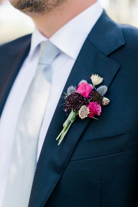 Jewel Tone Wrist Corsage, Jewel Tone Wedding Boutonniere, Jewel Tone Ties Groomsmen, Jewel Tone Boutonniere, Jewel Tone Buttonhole, Blue And Purple Boutonniere, Blue Thistle Boutonniere Groomsmen, Boutonniere Blue, Navy Blue Groomsmen