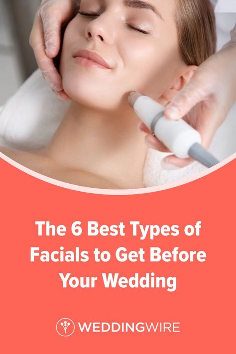 Want glowing skin on your big day? A facial before your wedding is a great place to start. These are a few of the types of facials to choose from, from microdermabrasion to LED and more. Wedding Facial Routine, Wedding Skin Prep, Wedding Facial, Bridal Facial, Bridal Skin, Wedding Skin, Bridal Skin Care, Pre Bridal, Types Of Facials